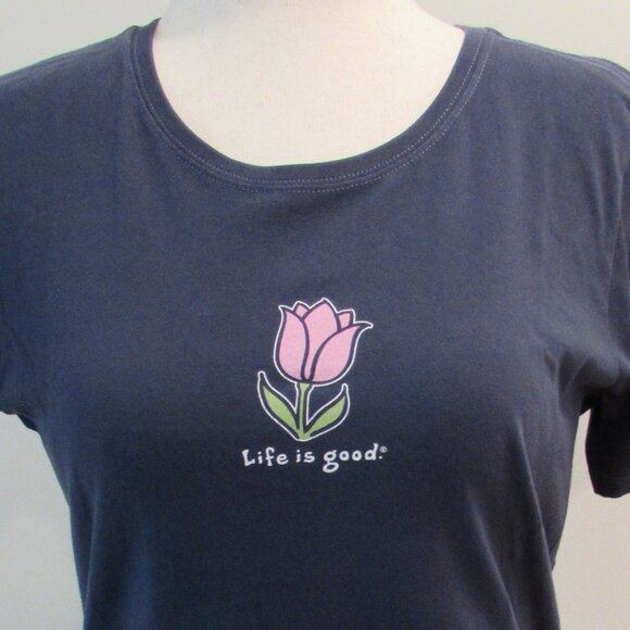 Life Is Good Tops - Life Is Good Tulip Crusher Tee, Dark Blue, Medium